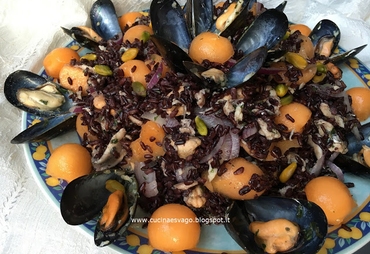 RISO VENERE CON COZZE, SARDINE E MELONE