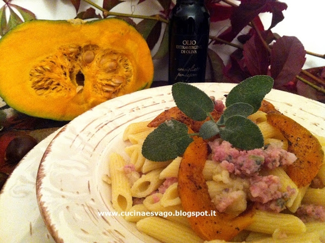 PASTA CON PANCETTA AFFUMICATA, CASTAGNE E ZUCCA
