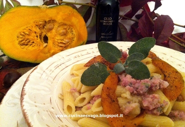PASTA CON PANCETTA AFFUMICATA, CASTAGNE E ZUCCA