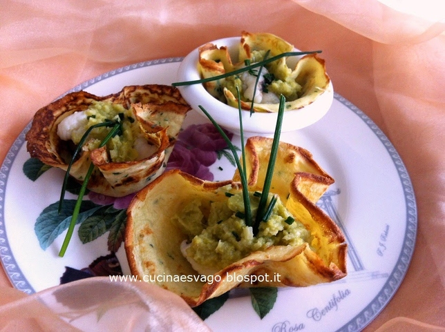 CESTINI DI CRESPELLE CON RANA PESCATRICE