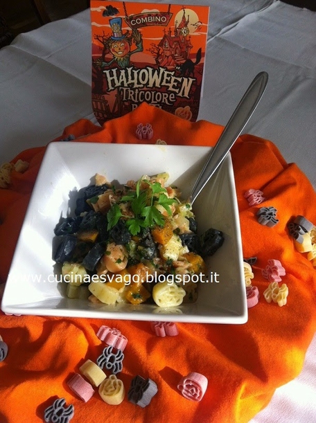 PASTA DI HALLOWEEN CON PORRO, SALMONE E ZUCCA