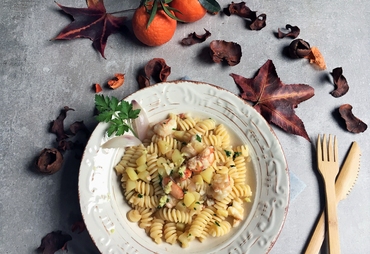 PASTA CON GAMBERONI, MANDARANCIO E ZENZERO