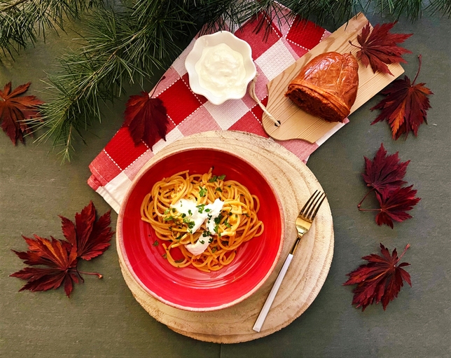 PASTA CON LA NDUJA E STRACCIATELLA DI BURRATA