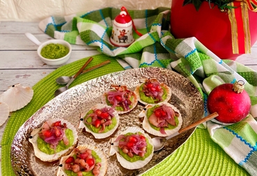 Antipasto di Capodanno: crema di piselli e totani