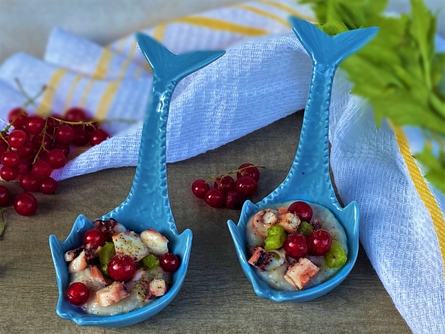 POLPO CON CREMA DI MELANZANA E FAGIOLI BORLOTTI