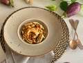 PASTA CON CREMA DI MELANZANE E GAMBERONI